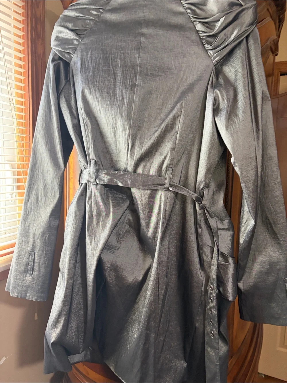 Saks Fifth Avenue Metallic Silver Trench Coat with Belt